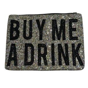 Express Black Glitter Clutch “Buy me a drink” cosmetic case pouch